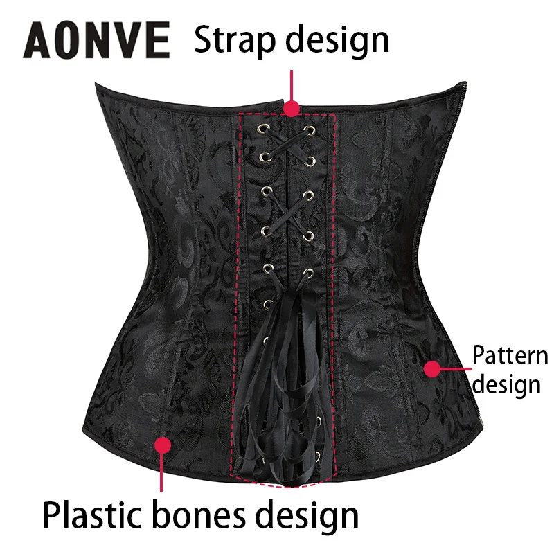 Elegant Corset Tops Jacquard Overbust Side Zipper Black Goth Waist Trainer Lingerie Bustier Body Shapewear Push Up Clothes