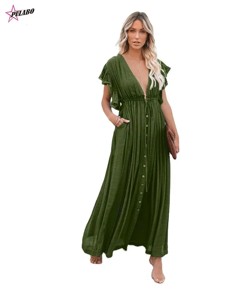 

Женское длинное платье-Кафтан с V-образным вырезом