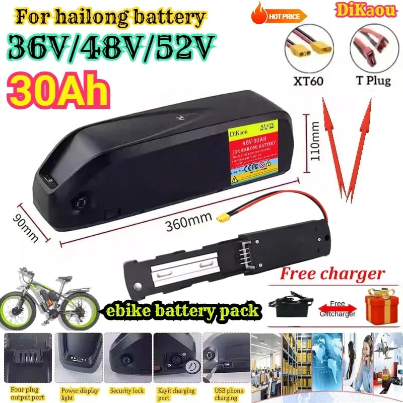 

36V 48V 52V 30AH For Hailong Battery Ebike Batería Hailong Max 40A 50A BMS 500W 750W 1000W 1500W Scooter Eléctrico 18650 Celda