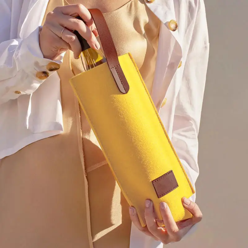 Bolsa de vino de fieltro, bolsa aislante de una sola botella, bolsa transportadora de vino de doble botella, enfriador de vino acolchado, regalo para amantes del vino o boda