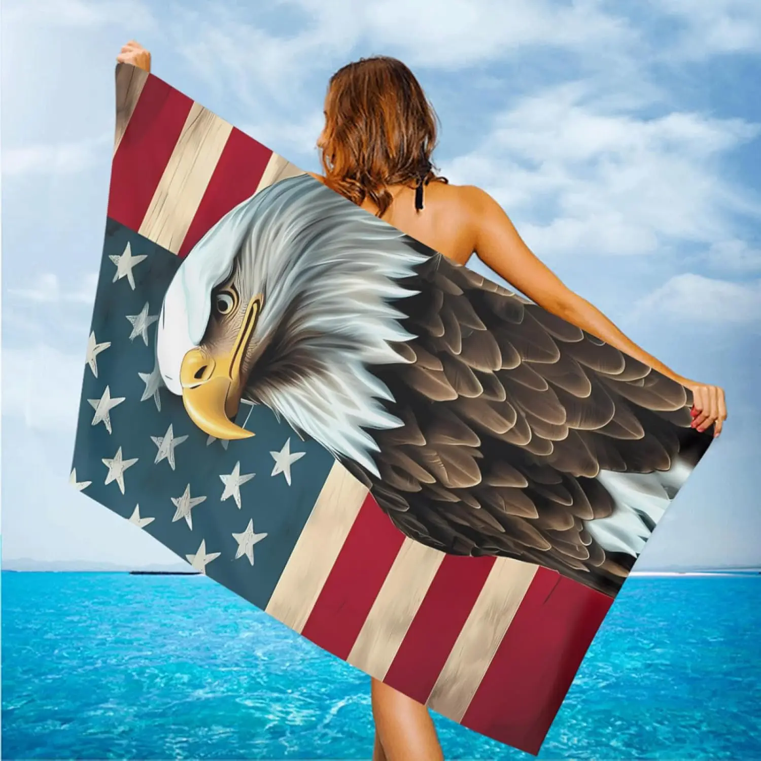Kids Oversized Beach Towel American Flag Sandproof Microfiber Woman Beach Towels Quick Dry Lightweight Travel Towels 30x60in