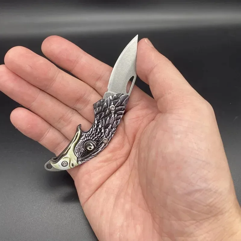Eagle Head 3D Engraved Folding Knife, Stainless Steel Mini Keychain Knife with Bottle Opener, EDC Outdoor Camping Pocket Tool Gi view 4
