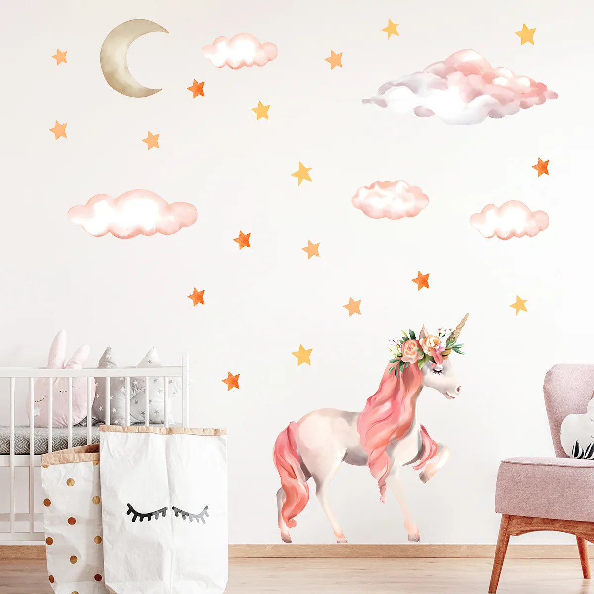 Cartoon Unicorn Cloud Wall Stickers for Kids Room Interior Decoration Wall Decals Baby Nursery Room Stickers Bedroom Wallpaper