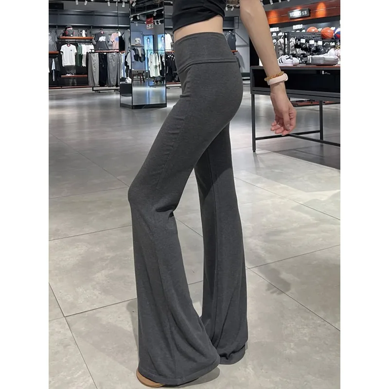 Gray Flared Sweatpants American Retro Bootcut Yoga Pants Streetwear High Waist Casual Lounge Trousers