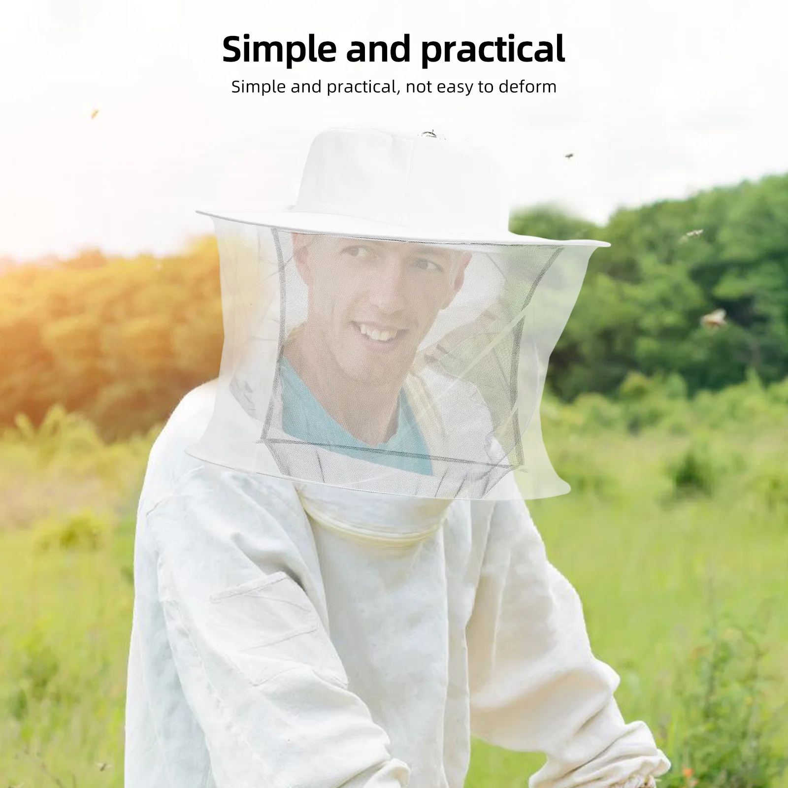 

1pc Bee Keeper Hat Professional Beekeeping Veil Hat With Wide Brim Foldable Outdoor Bee Net For Hiking Fishing Travel