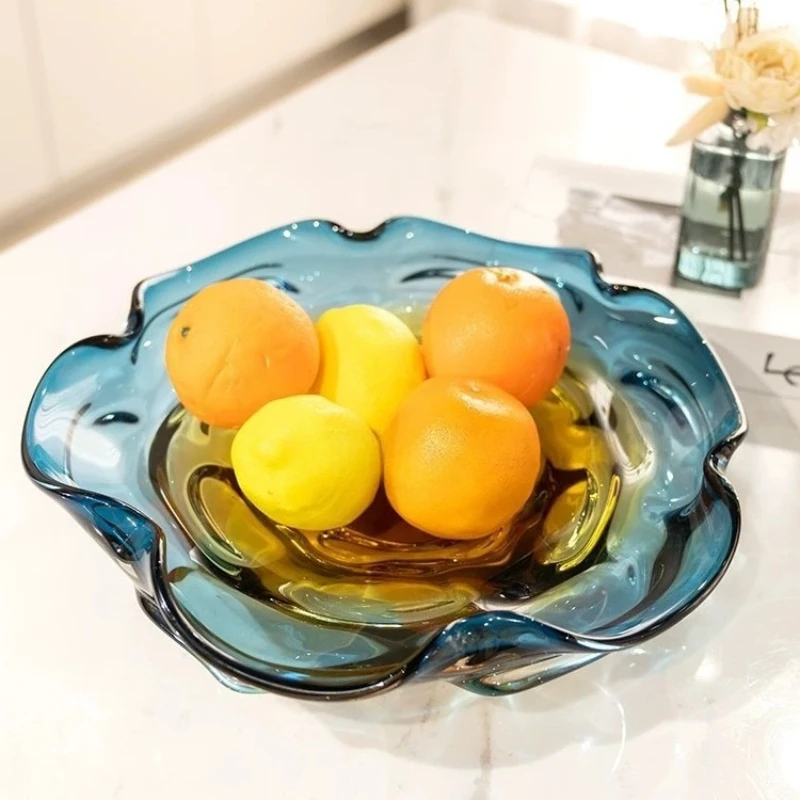 Glass Fruit Plate Gradually Changing Wave-shaped Tray Desktop Storage Container Crystal Glass Bowl Snack Platter Kitchen Dishes