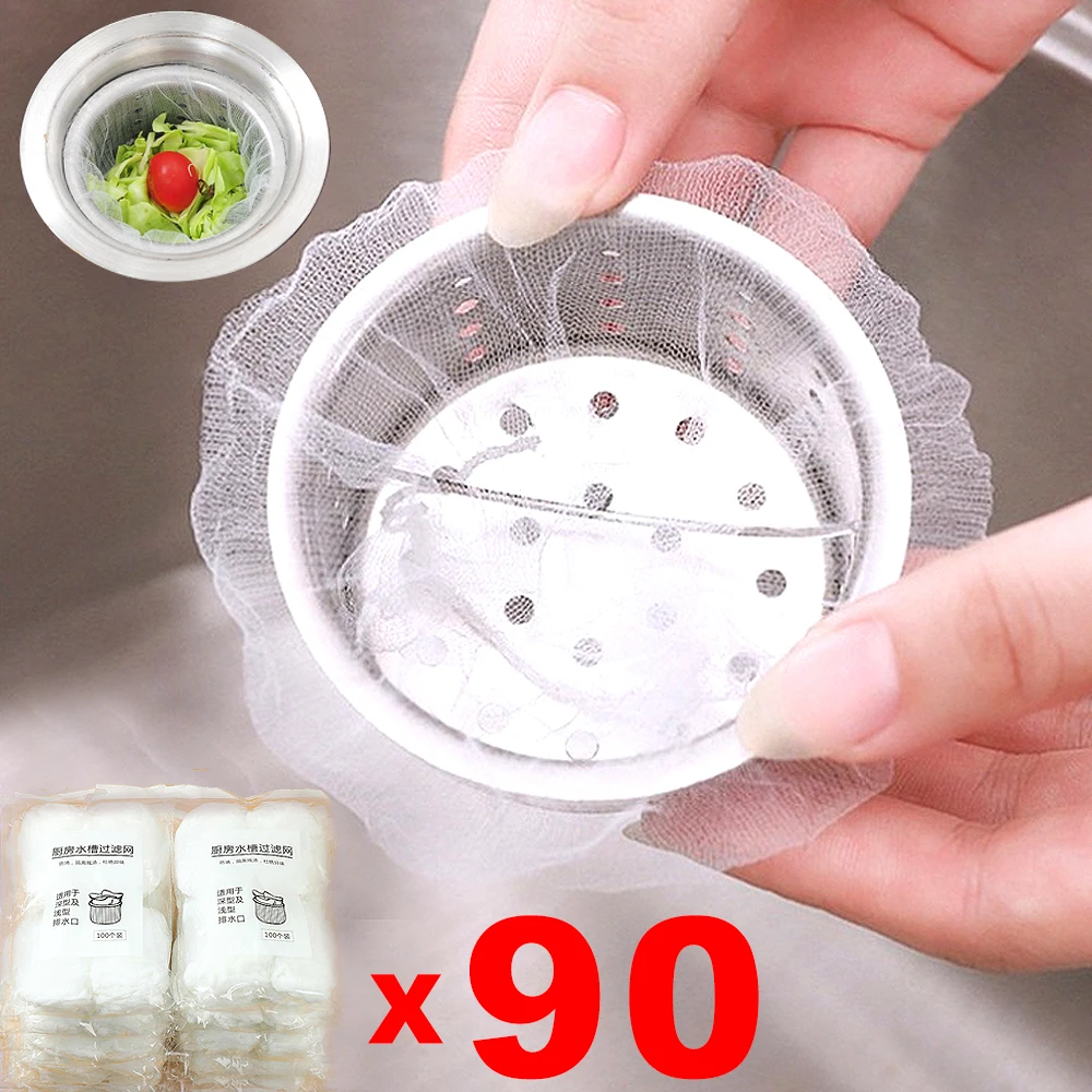 90/60/30Pcs Disposable Kitchen Sink Filter Mesh Meal Residue Pool Mesh Bag Sewer Garbage Filter Drainage Screen Sink Drain Net