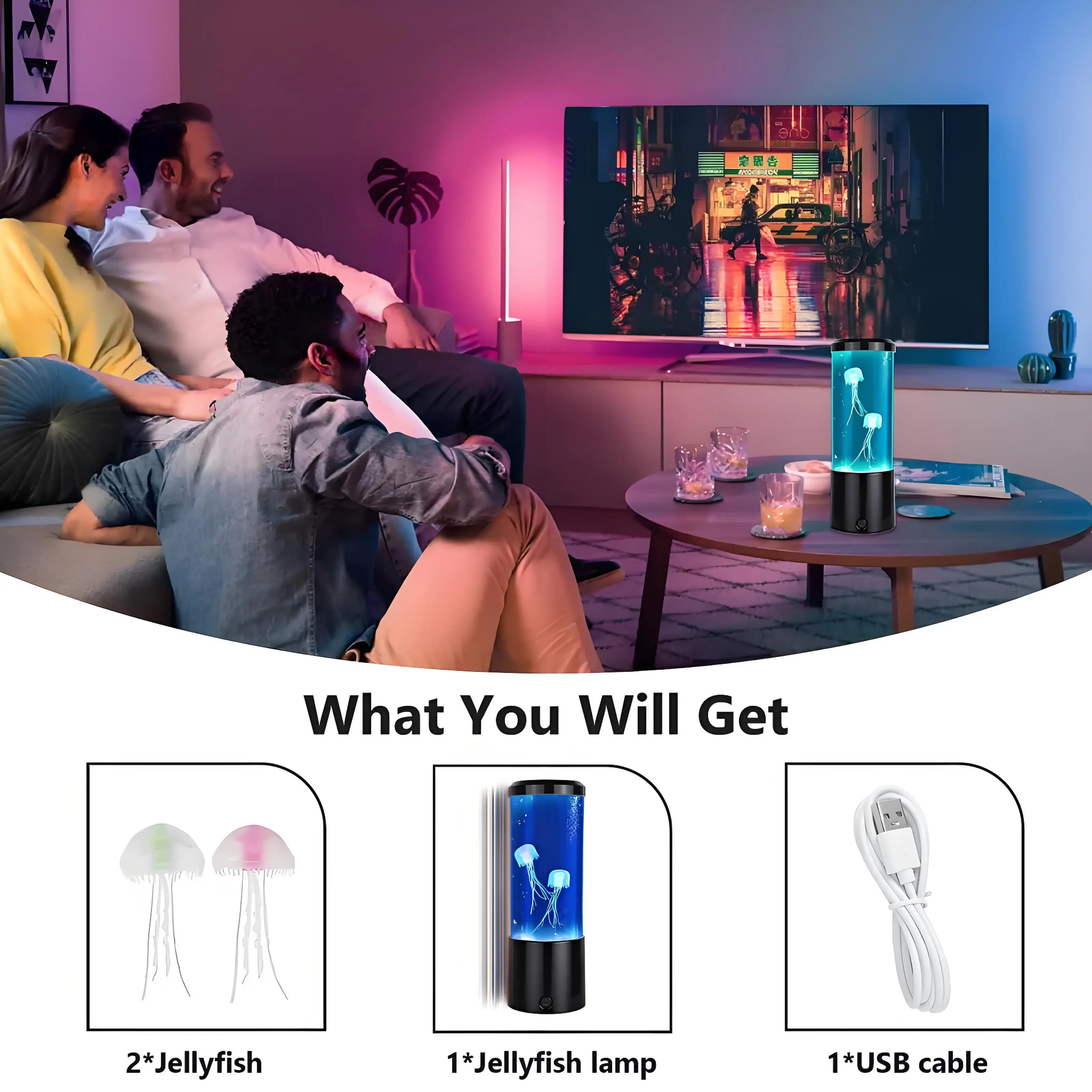 مصباح حوض سمك قنديل البحر يفتن، ضوء ليلي متغير 7 ألوان مع تأثير مهدئ - هدية ديكور المنزل والمكتب #6