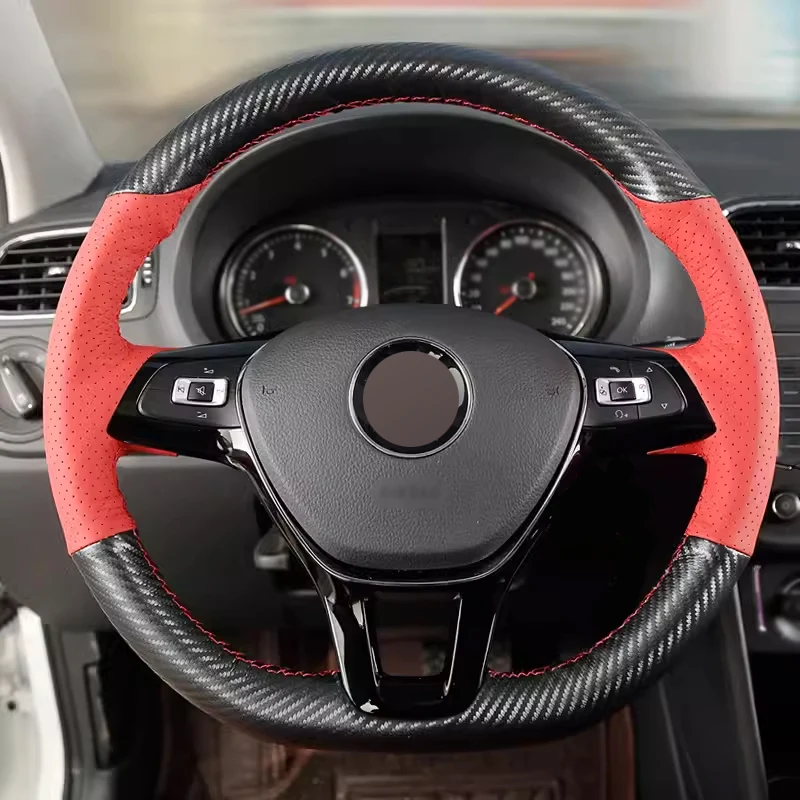 

Carbon Red Leather Car Accessoires Steering Wheel Cover for Volkswagen Golf 7 Golf 8 R Passat Sagitar Jetta Magotan Tiguan Bora