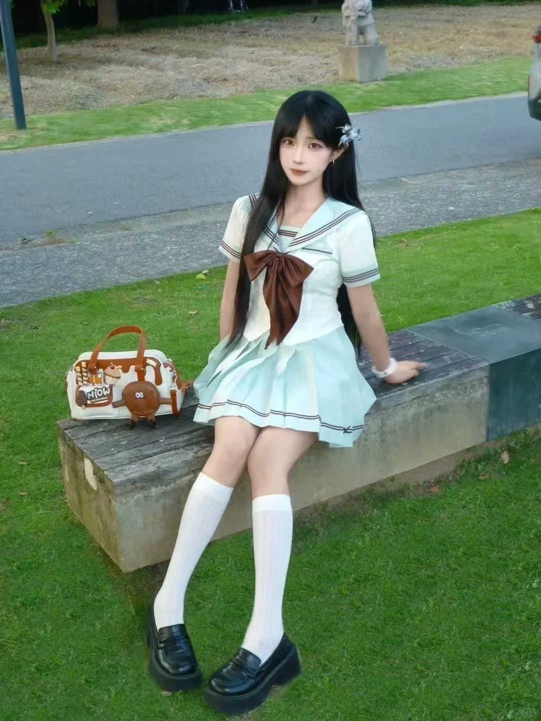 

Милый летний японский школьный комплект: топ с коротким рукавом и темно-синим воротником, плиссированная юбка, комплект из двух предметов в студенческом стиле, модный