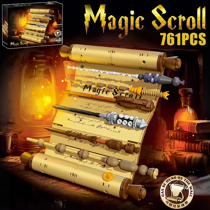 

Creative Magic Scroll Wand Building Blocks Assemble Wizard Magical Robe MOC Bricks Collection Decoration Toys For Children Gift