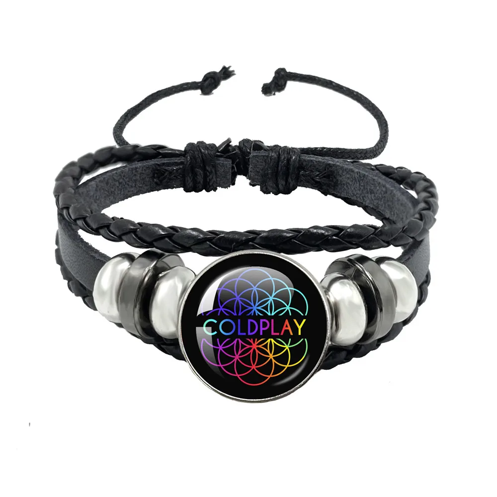 Rock Coldplay Band Music Of The Spheres Black Rope Leather Bracelet Button Glass Cabochon Music Album Picture Bracelet Jewelry