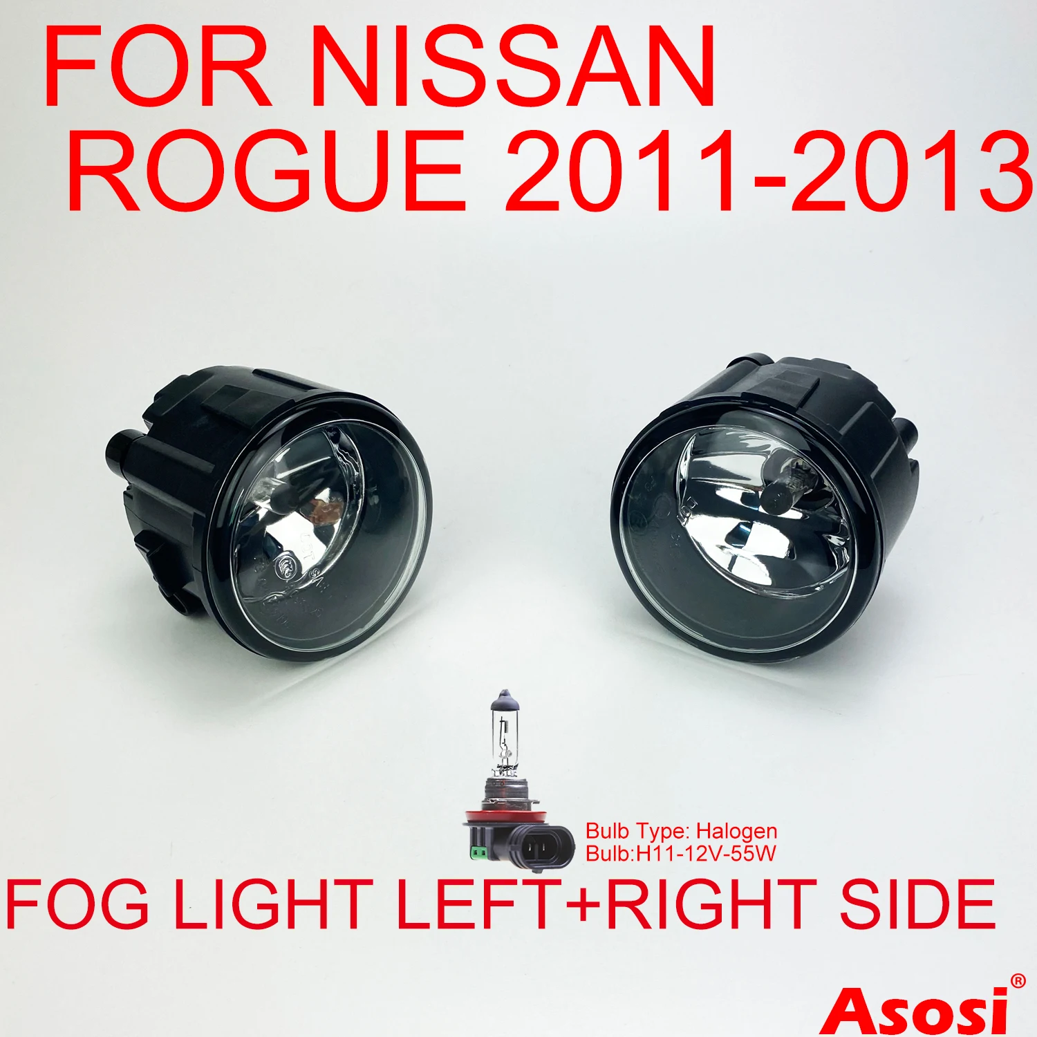 

Front Bumper Fog Lights For Nissan Rogue 2011 2012 2013 Left + Right Side Direct Replacement Clear Glass Lens H11 Bulb