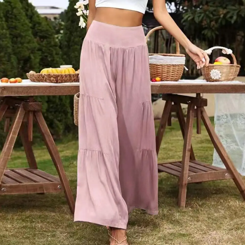 

High-waisted Summer Pants High Waisted Wide Leg Trousers Spring Summer Business Work Pants for Women Elastic Waist Solid Color