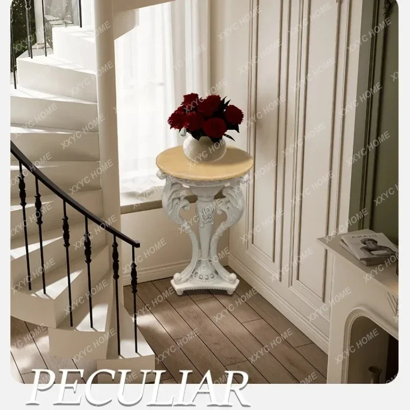 LStyle Indoor Flower Stand High-End Luxury Marble Gold-Painted Shelf White Storage Rack
