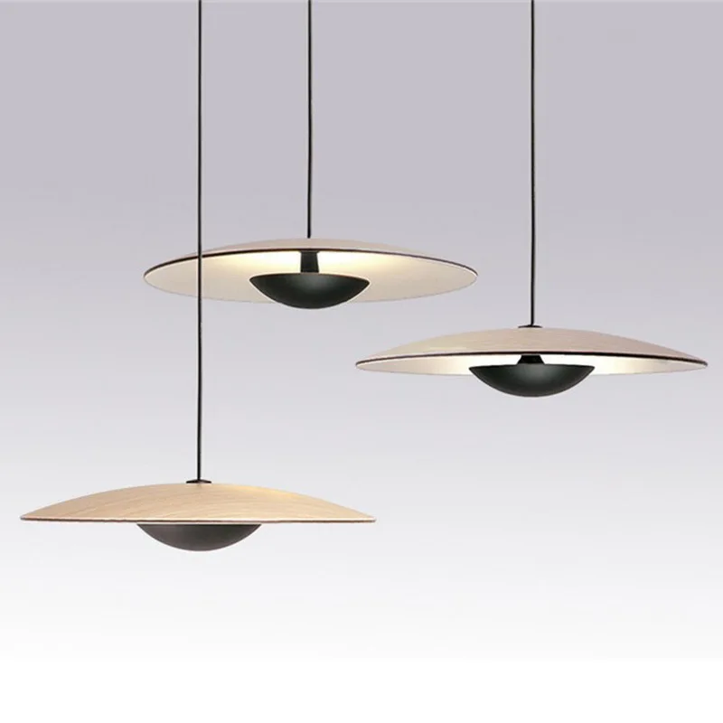 Nordic Design Led Pendant Lights Wood Grain Black For Dining Table Room Kitchen Hanging Lamp Fixture Home Decor Lighting Lusters