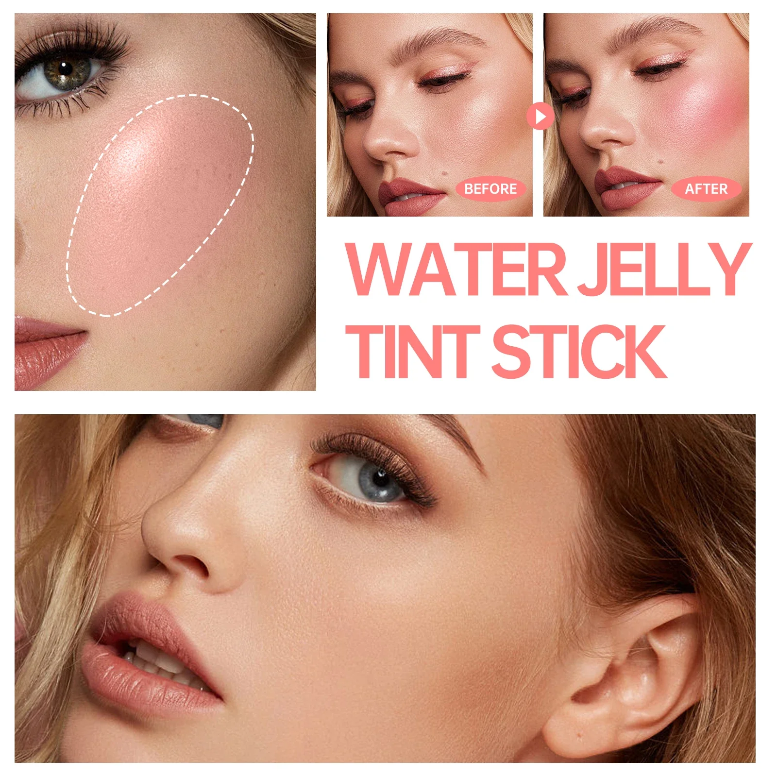 3 في 1 مسحوق أحمر الخدود مرطب أحمر الخدود عصا طويلة الأمد سطع ماتي الوجه كونتور روج أحمر الشفاه ملصق ماكياج الجمال #5