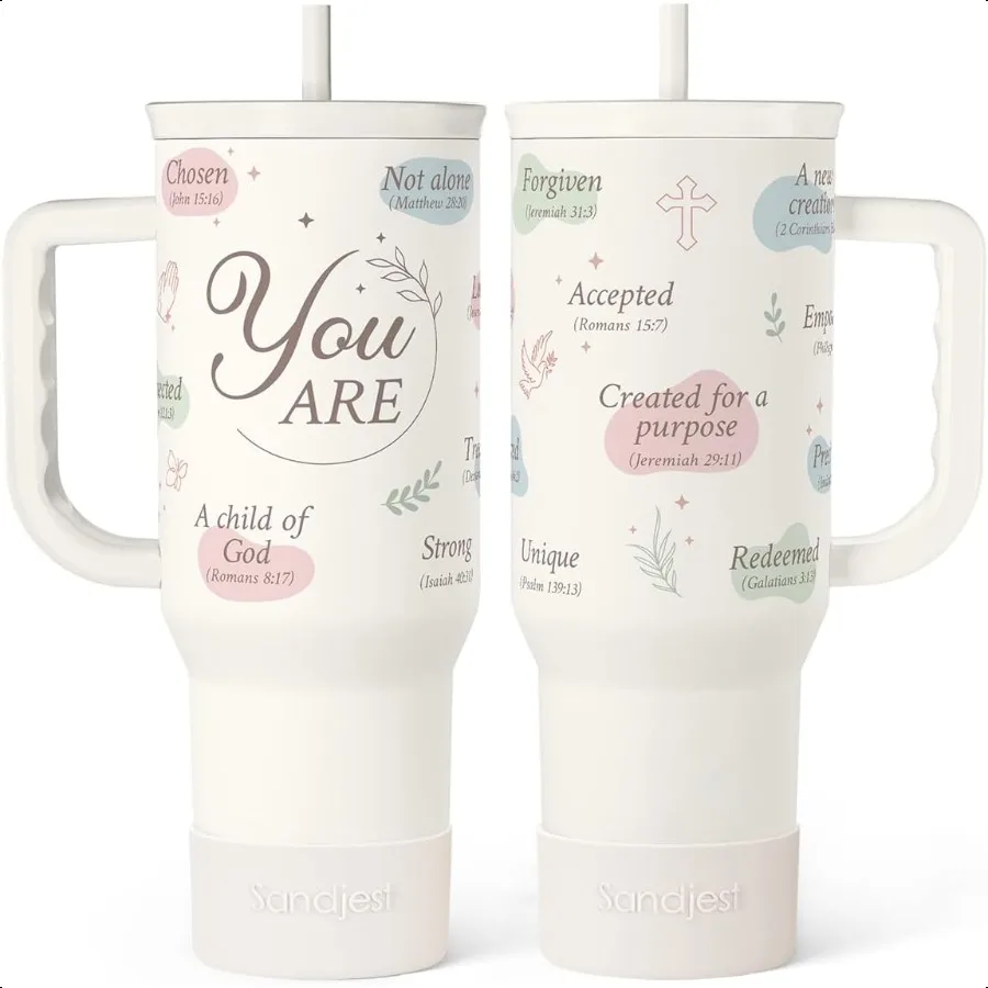 

Христианский подарок для женщин, вдохновляющий изолированный стакан из нержавеющей стали с ручкой и соломой, религиозные подарки на день рождения, Рождество