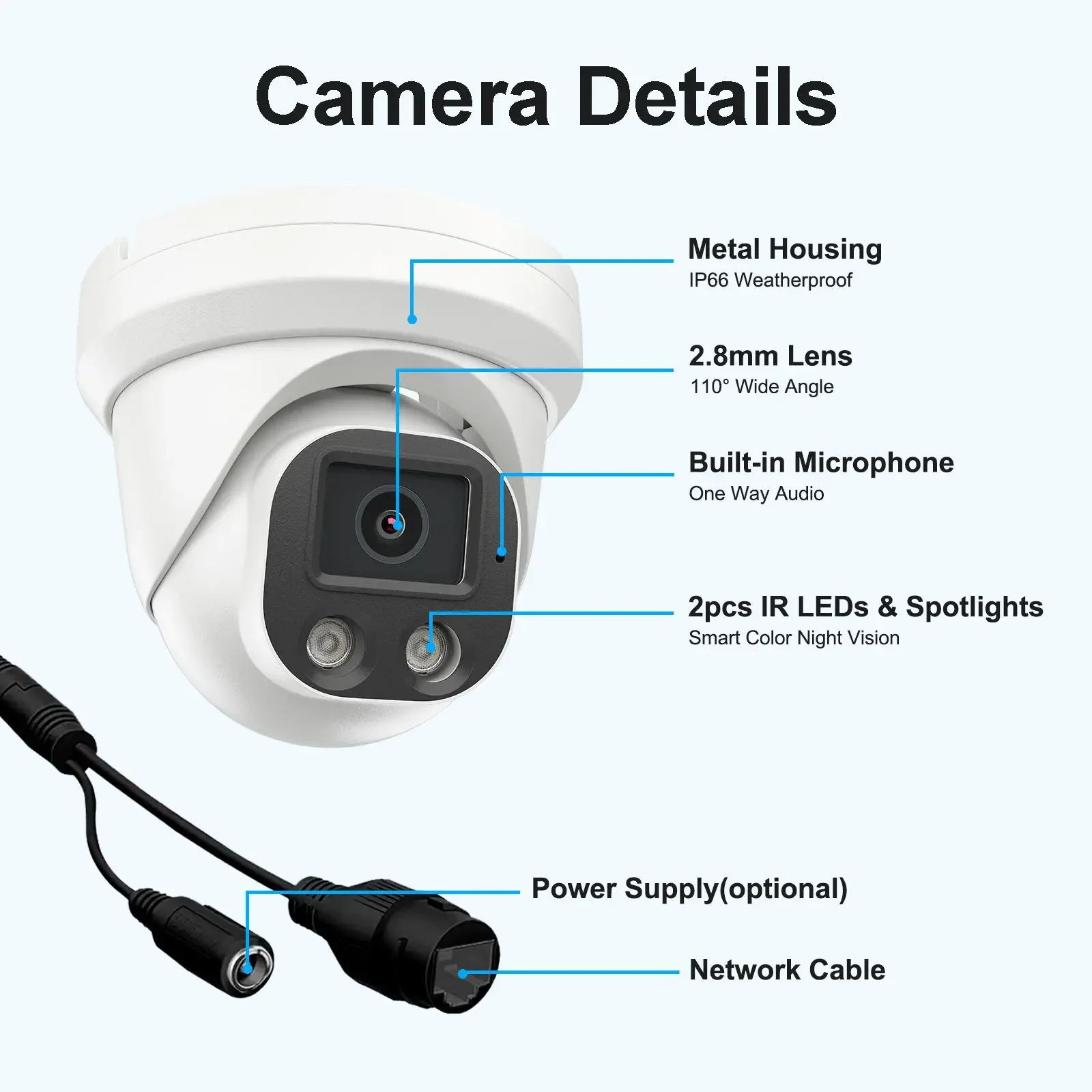 OEM 5/8MP Outdoor Security Camera CCTV Smart Color Night Vision POE Camera Built In Mic Human Detection Full Metal Housing