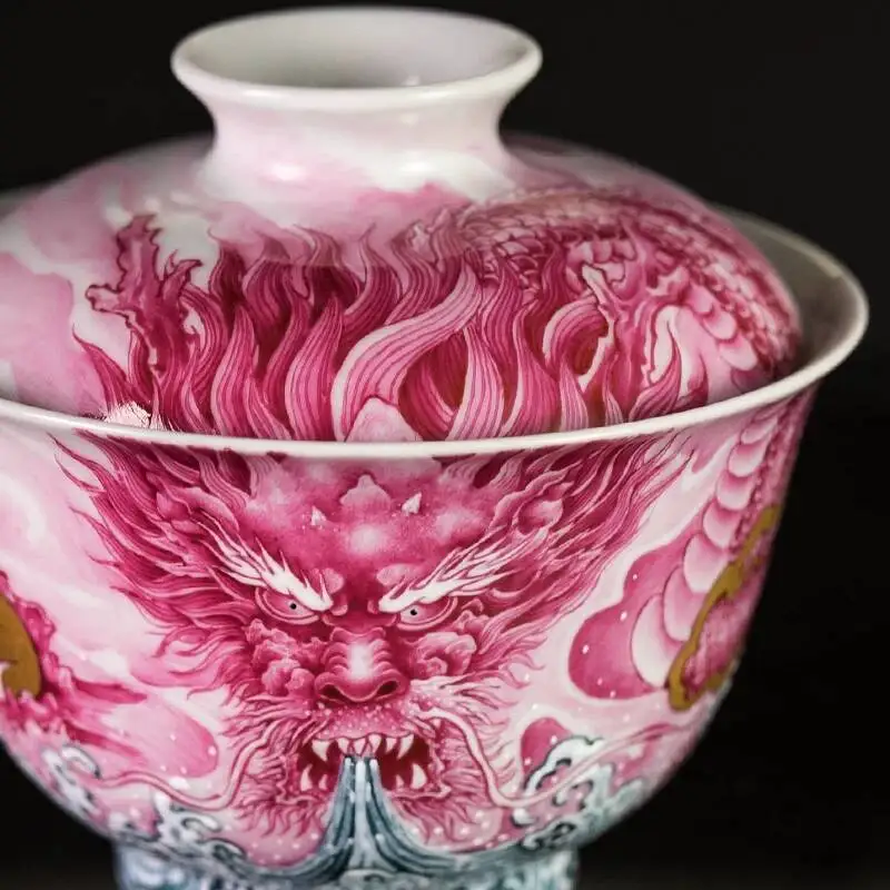 Sacred Mountain Jingdezhen Pastel Gemstone Red Stream Cloud Dragon King Hand-Painted Ceramic Tea Brewing Gaiwan Set