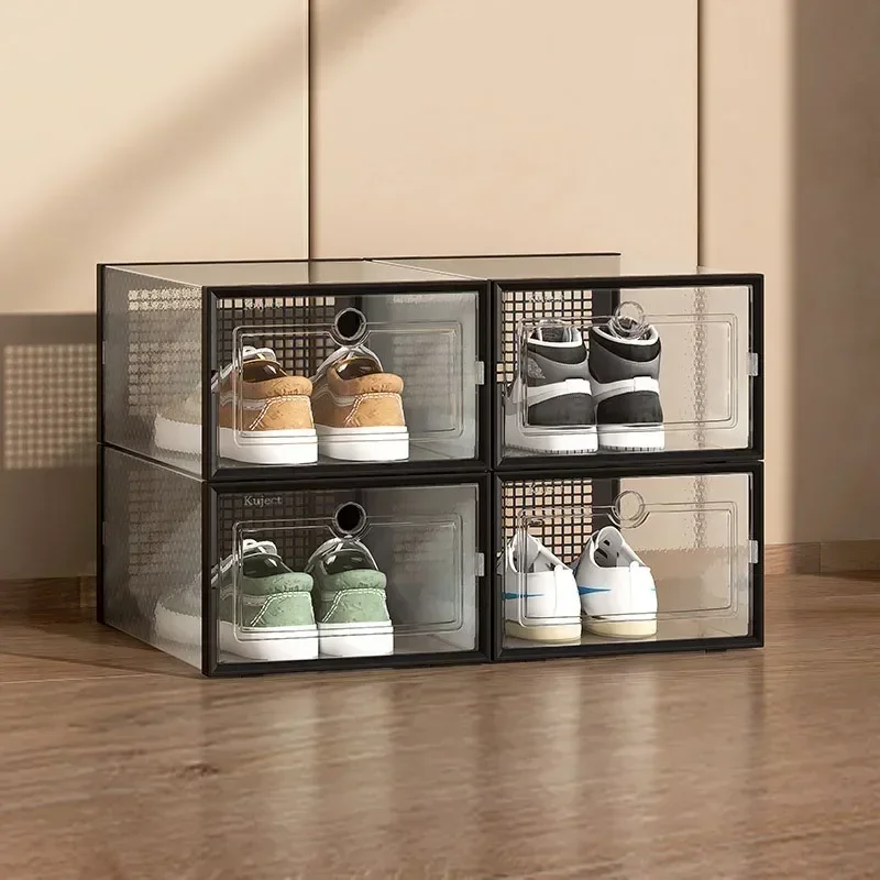 

Stackable Vertical Space Saving Shoe Rack Closed Modern Transparen Torganizers Shard Plastic Folding Resistant Storage Box