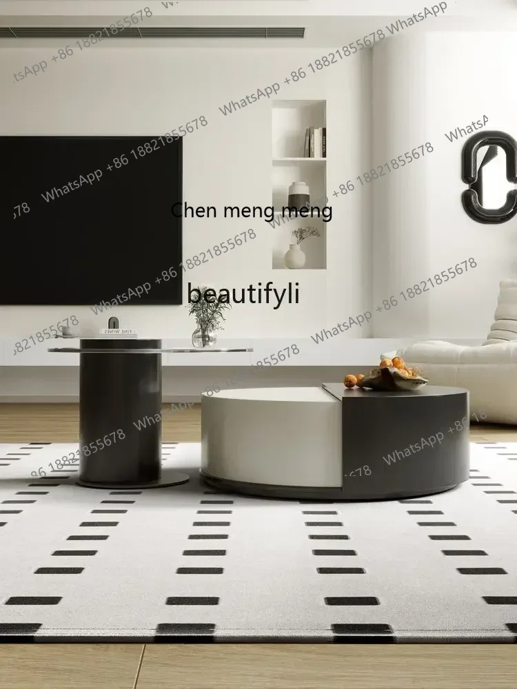 

new Rotating Tea Table Living Room Home Small Apartment Storage High-End round Solid Wood Tea Table ss 8617