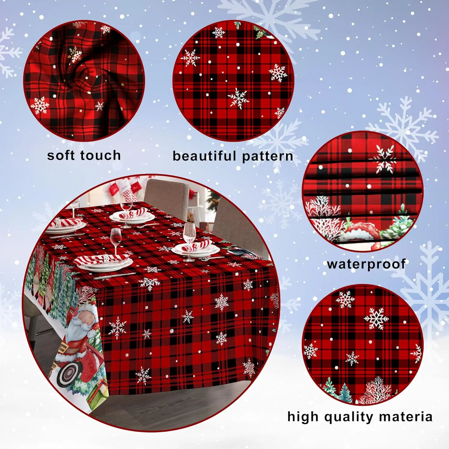 Christmas Snowman Waterproof Tablecloth Party Decor Xmas Washable Red Green Plaid Table Cloths Kitchen Dining Room Table Decor