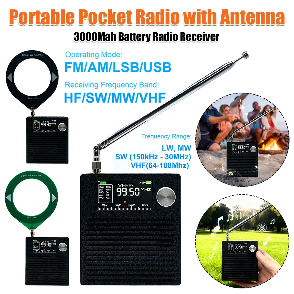 

Перезаряжаемое AM/FM-радио с аккумулятором 3000 мАч, усилителем для наушников и антенной для использования в помещении, на улице, для бега и в экстренных случаях