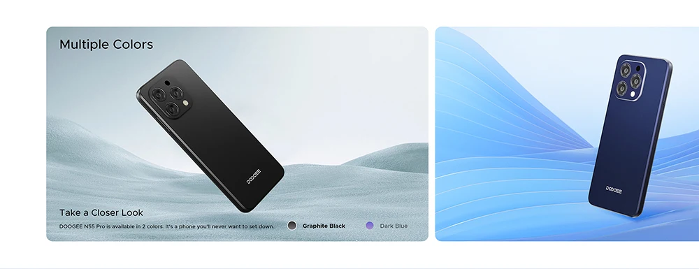 DOOGEE N55 Pro Smartphone, Android 14, 16GB (6+10 RAM) + 256GB ROM, 6.56" HD+ 90Hz Display, 13MP Camera,3.5mm Earphone Jack