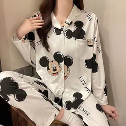 Pigiama Disney cartone animato pantaloni a maniche lunghe Abito da donna Topolino casual Pigiama Disney loungewear bianco Topolino