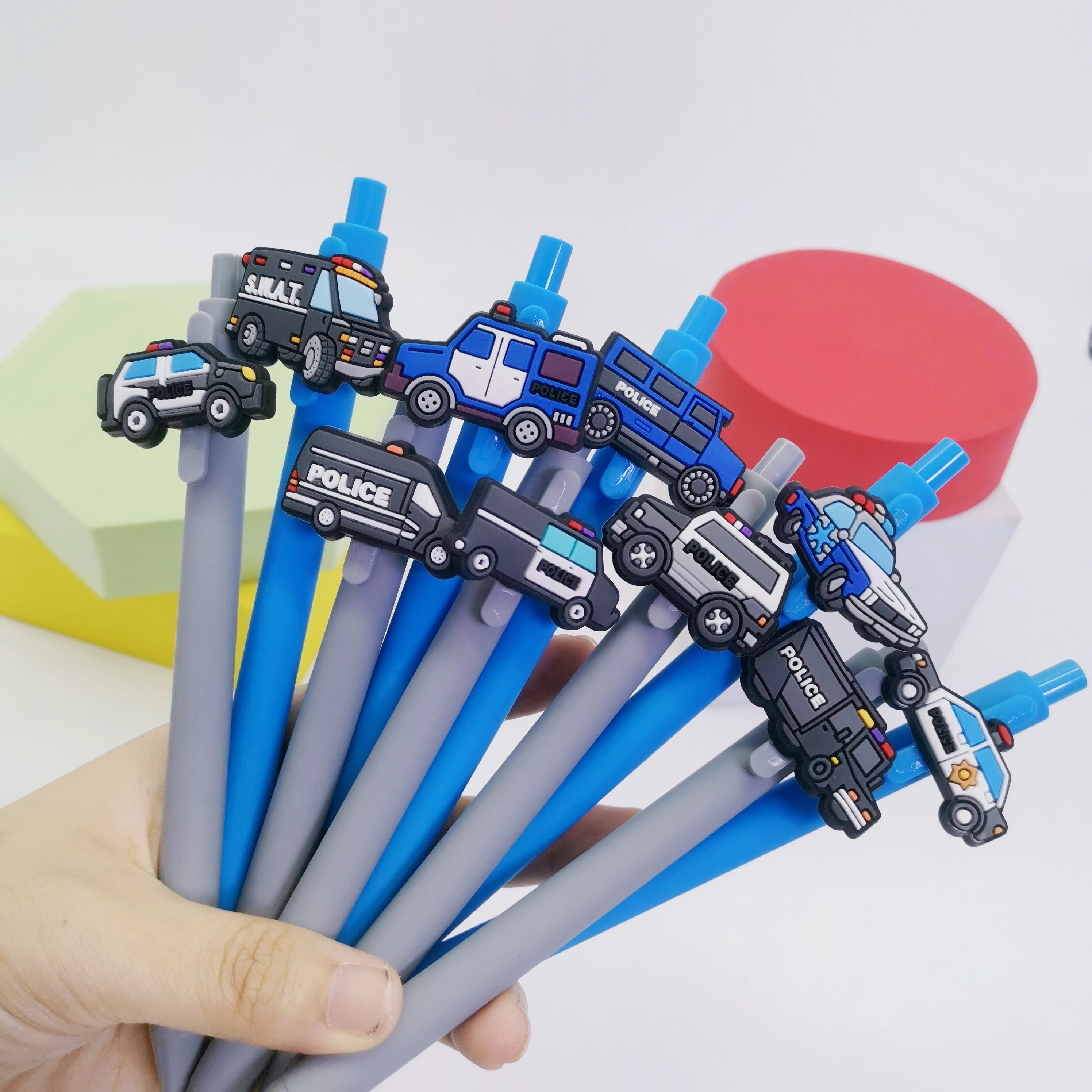 

10-Pack Hybrid Police Car Design Plastic Pen with Durable PVC Soft Rubber Grip, Dark Blue Student Writing Pen