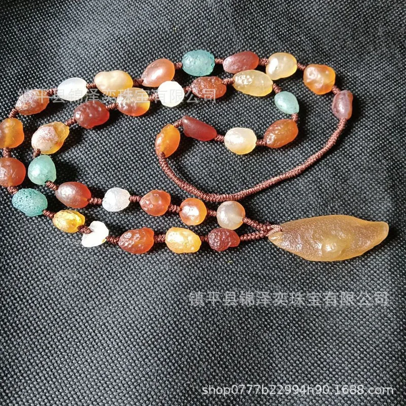 Factory Price Supply Alashan Gobi Colorful Sugar Heart Agate Rough Tendon Stone Necklace Sweater Chai