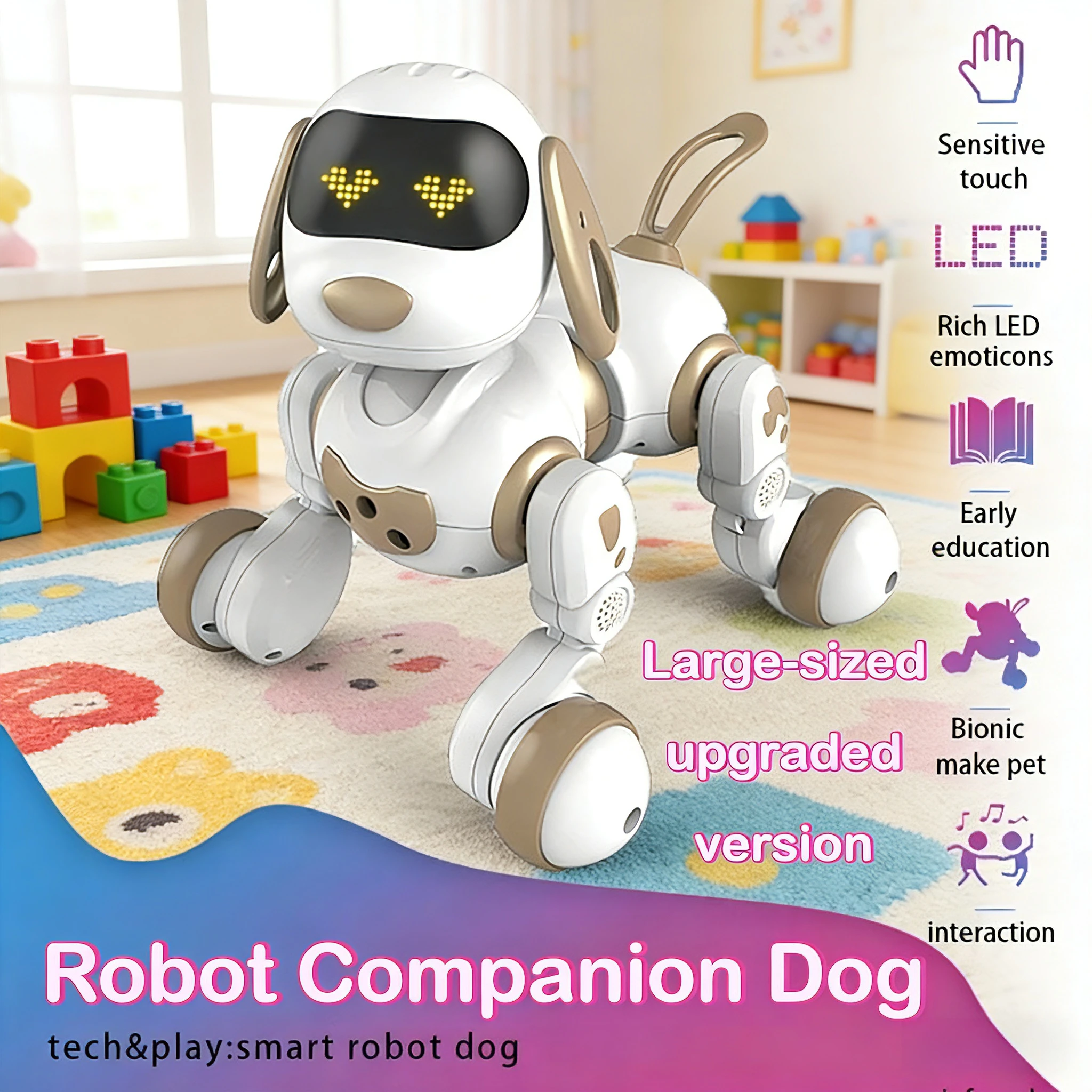 

Cute remote-controlled electronic dog, with special voice commands and tactile sensing capabilities，Music song robot dog.