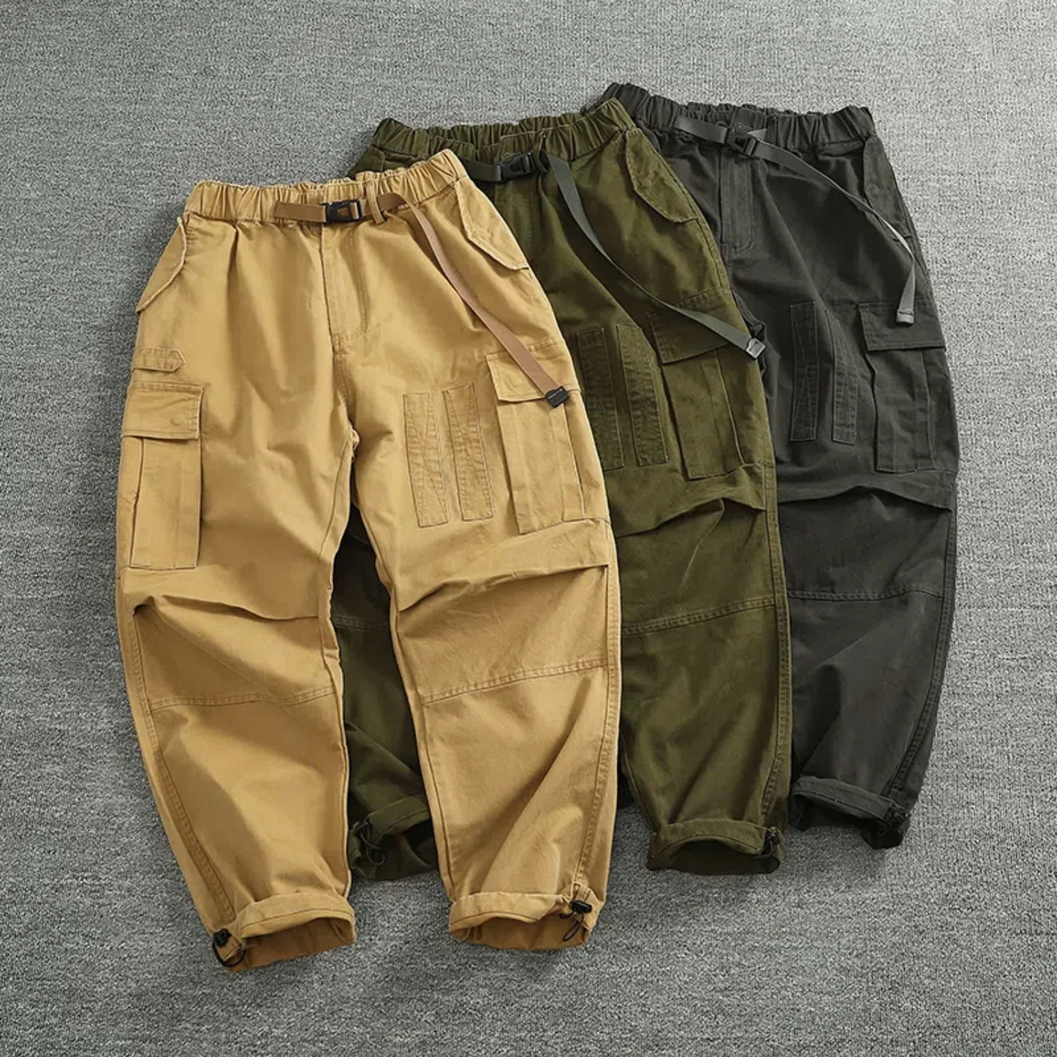 Three-dimensional multi-pocket cargo casual pants men vintage cotton to do old wash heavy slacks