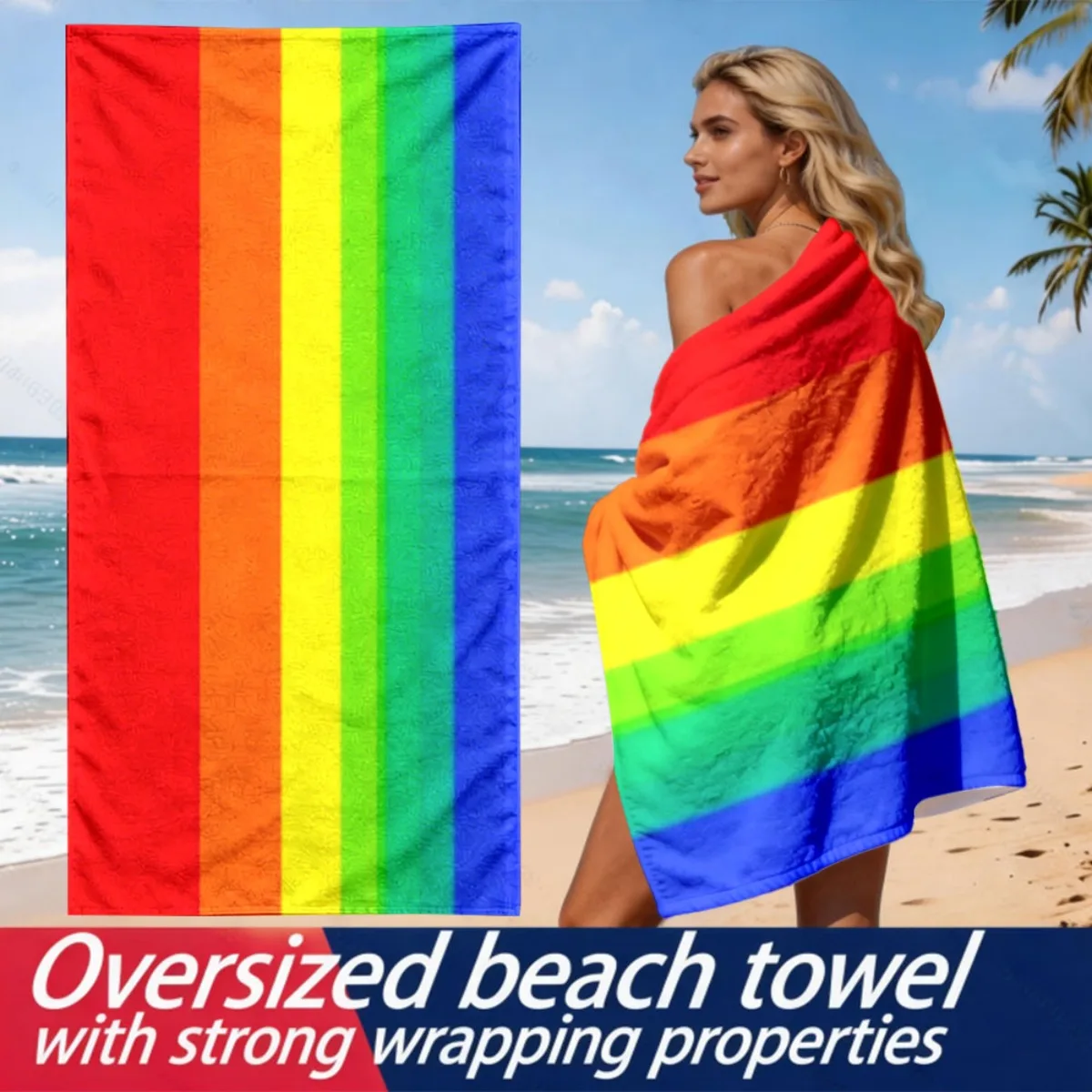 Classic Rainbow Stripe Theme polyester microfiber beach towel is highly absorbent, suitable for swimming and beach outings