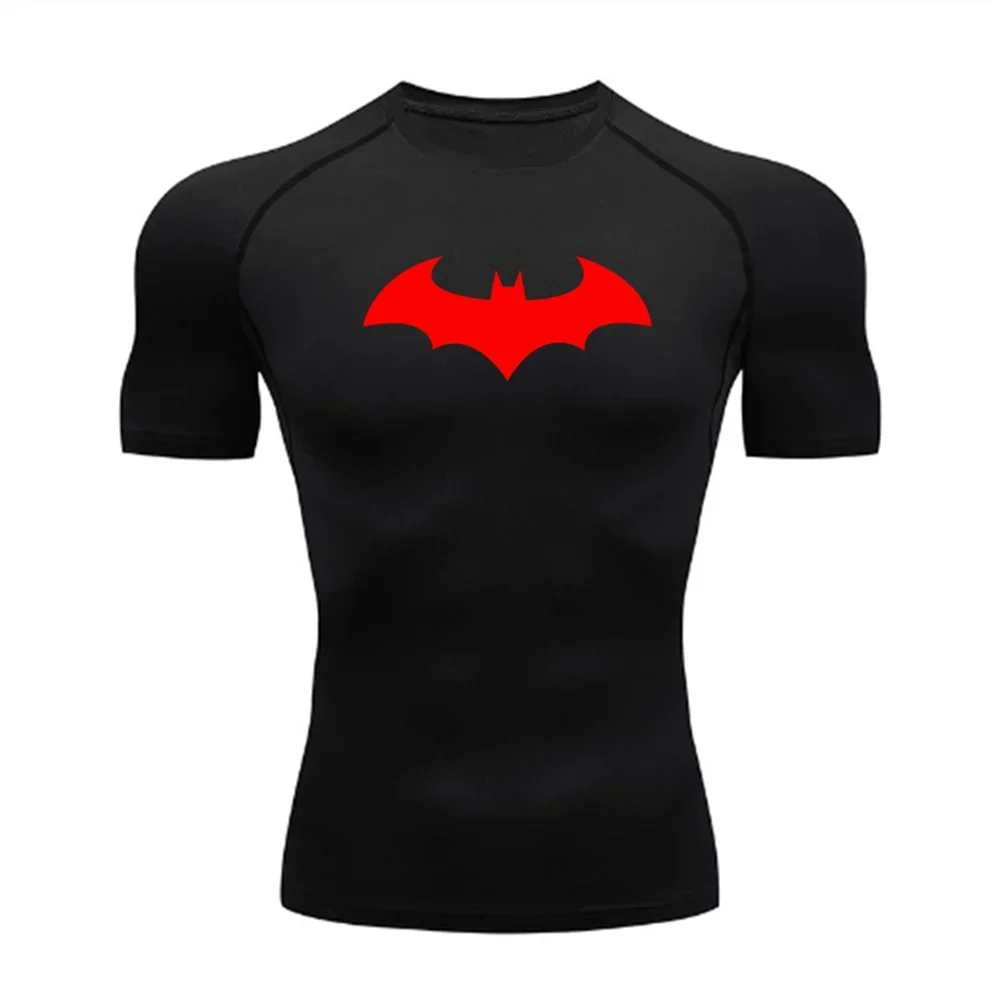 Bat Pattern Printed Tight Compression Shirt Gym Men's Fitness Running T-shirt Casual Breathable Quick-drying Short-sleeved S-3XL