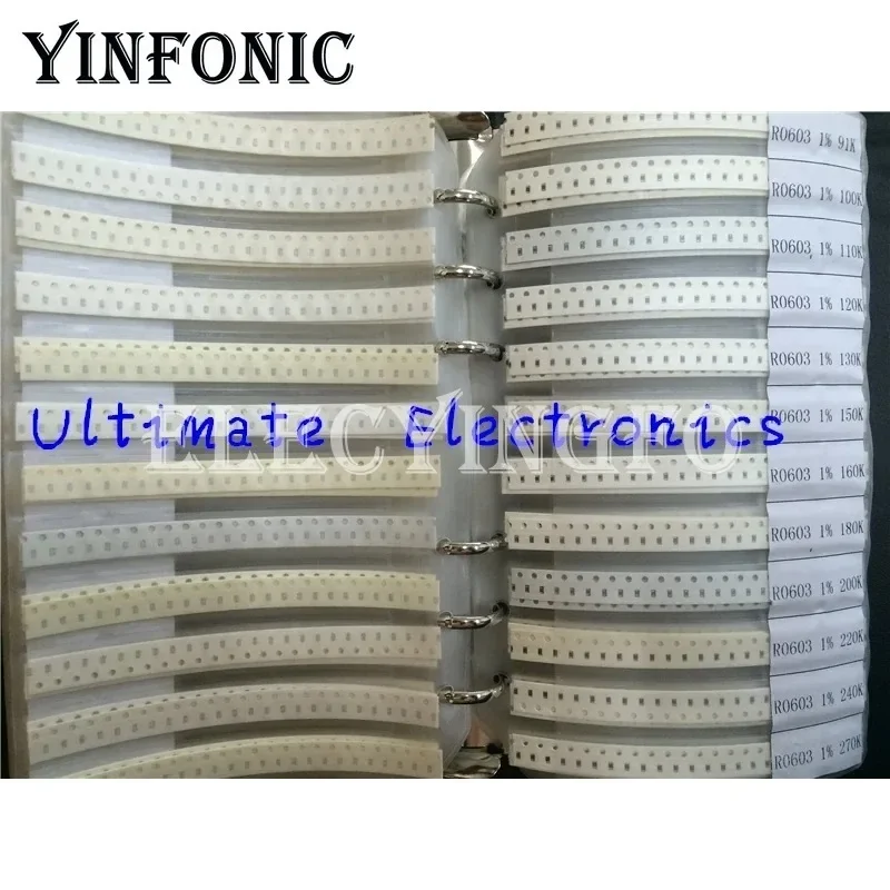 170값*50Pcs 총=8500Pcs 0603 SMD 저항기 샘플 책 1% 1/10W (0R~10M) 칩 저항기 모듬 키트