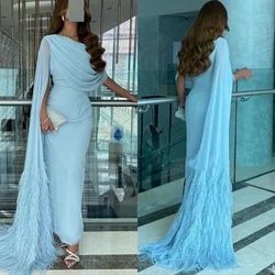 Customized Customized  Evening Jersey Feather Ruched Graduation A-line One-shoulder Bespoke Occasion Gown Midi Dresses