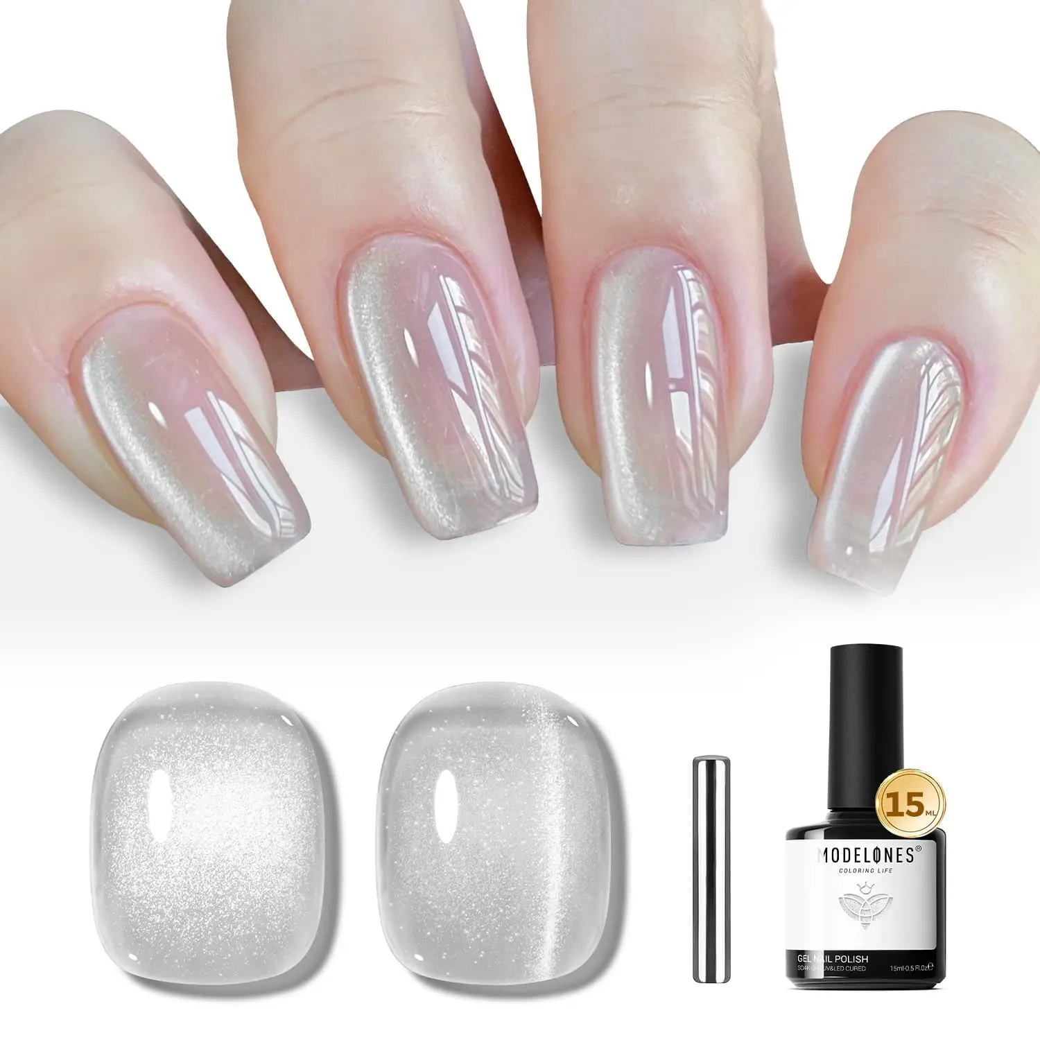 

modelones Silver Cat Eye Gel Nail Polish Glitter White Cat Eye Gel Polish Clear 9D Holographic High Density Crystal Nail Polish