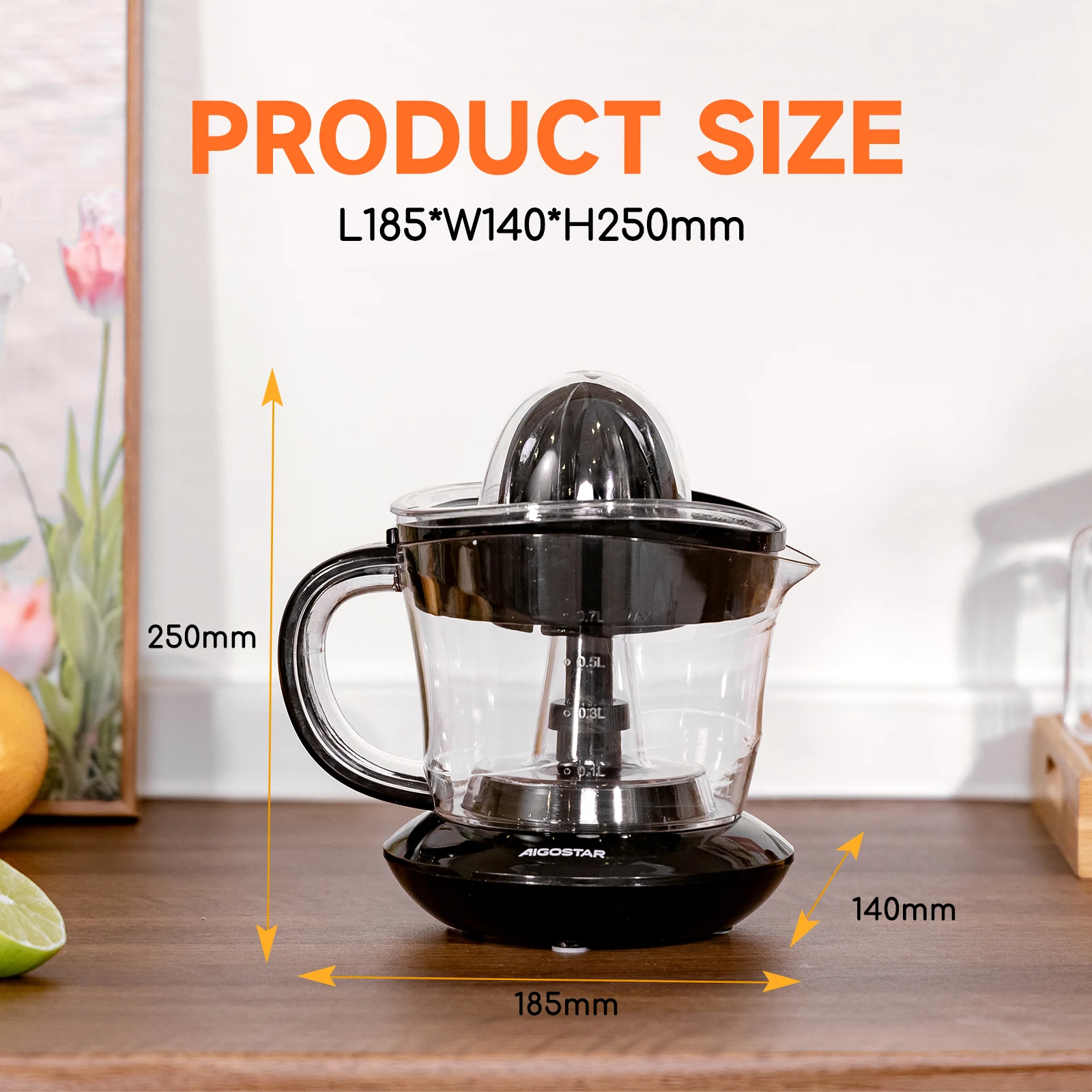 عصارة Aigostar Thomas Citrus الكهربائية السوداء 40W عصارة الفاكهة للعصير