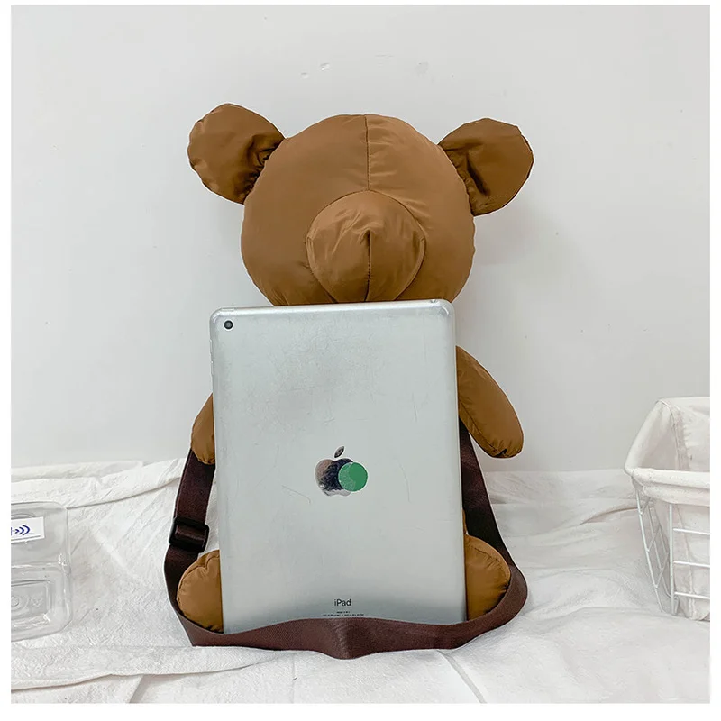 Cute Bear Doll Nylon Shoulder Bag Young Girls Crossbody Bag Ladys Casual Lovely Bear Satchels Outdoor Female Handbags and Purses