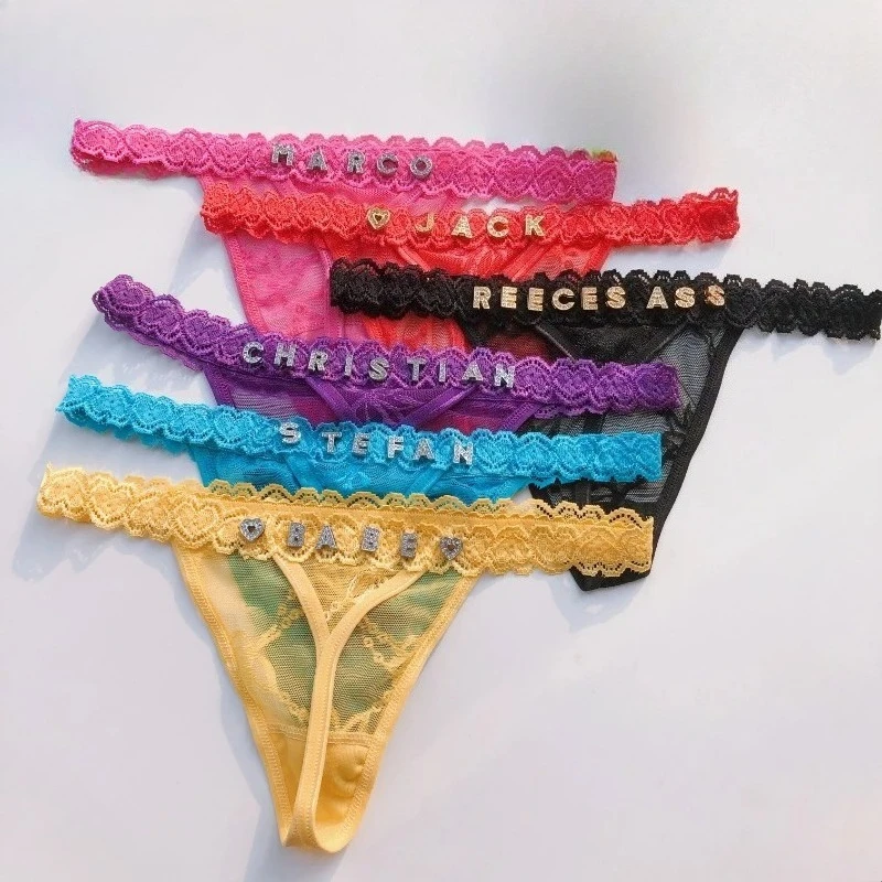 Custom Thong Name For Women Custom String tanga Name Sexy Lady Customized Panties Gold Letter Bikini DIY Personalised Thong