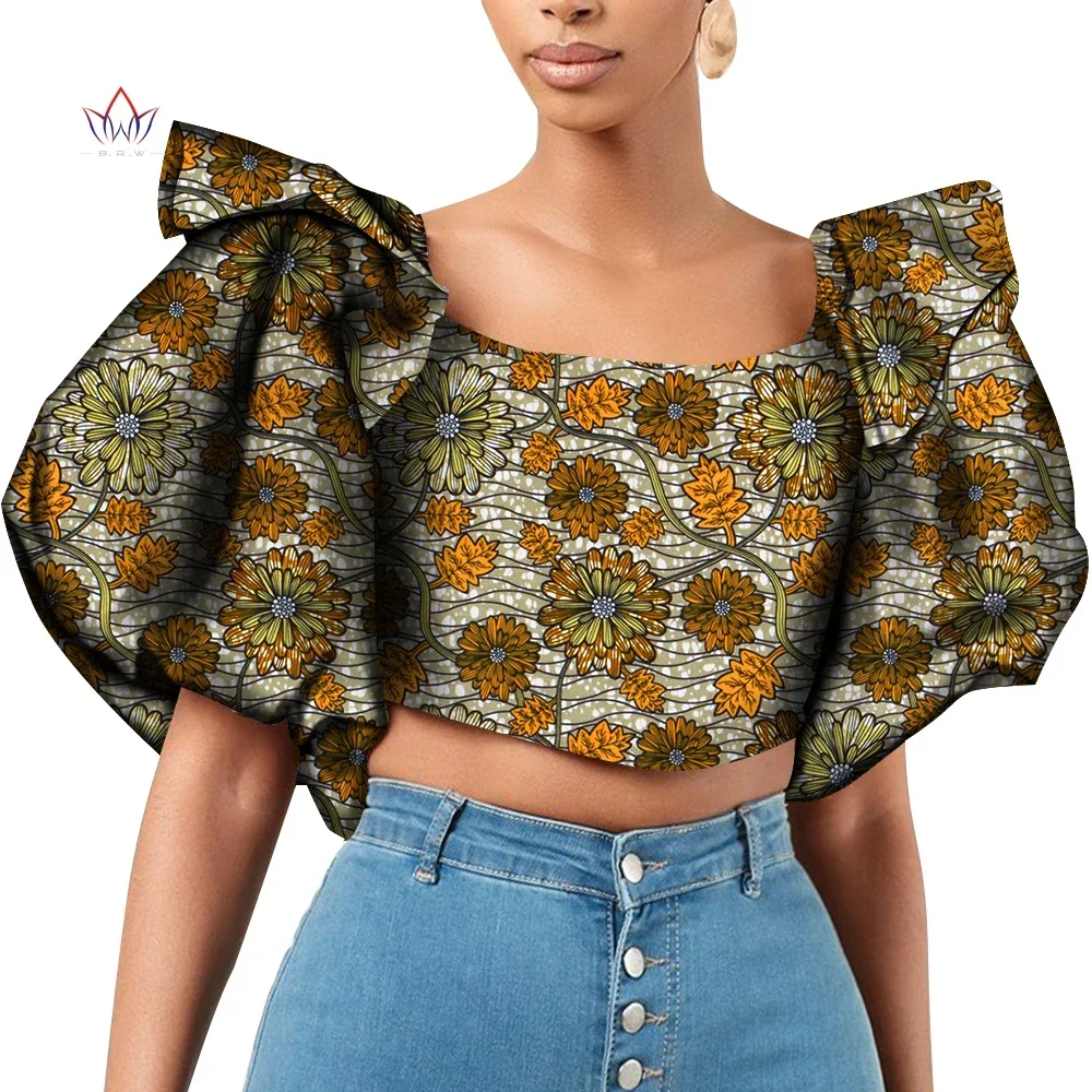 Dashiki African Shirt for Women  Riche Ankara Print Causal Shirts Tops Women African Clothing Puff Sleeve Short Shirt WY831