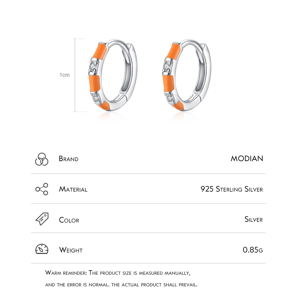 MODIAN Real 925 Sterling Silver Small Trendy Colorful Enamel Hoop Earrings Dazzling Tiny Ear Buckles For Women Fine Jewelry Gift