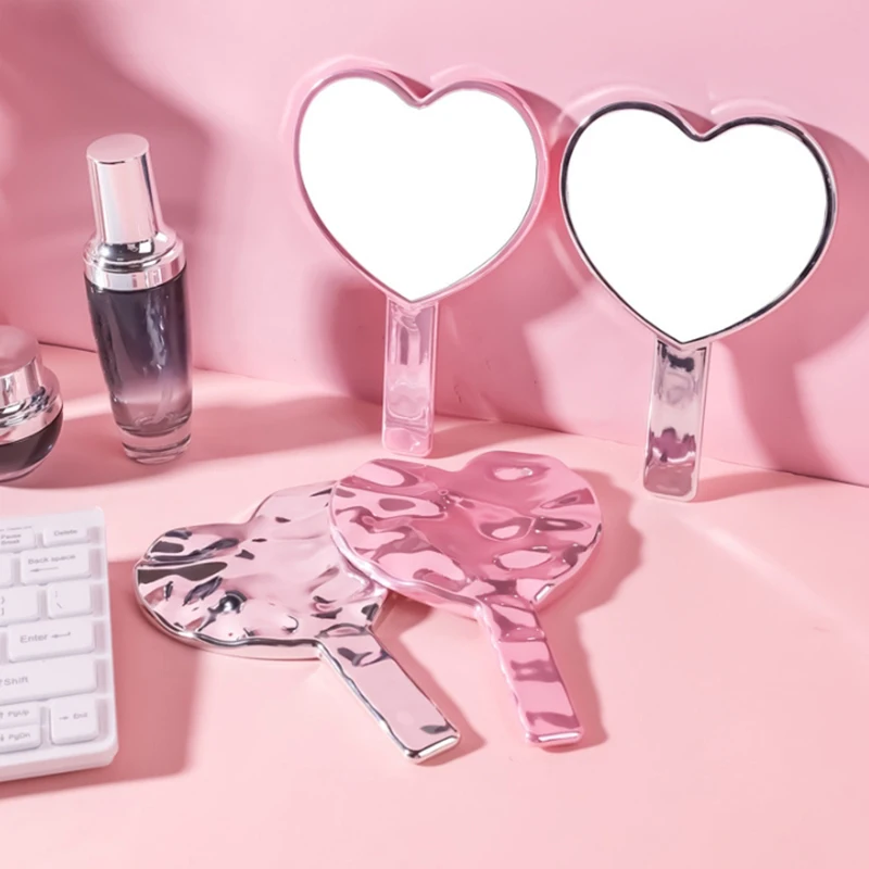 مرآة محمولة على شكل قلب سائلة، مرآة لمستحضرات التجميل لسطح المكتب، مرآة مكياج للسفر، مرآة معدنية عالية الوضوح #3
