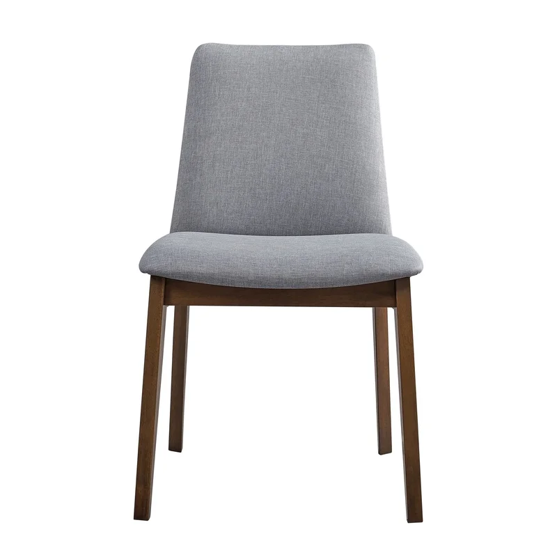 Walnut Finish Dining Chairs Set of 2, Gray Fabric Upholstered Seat and Back, Wooden Kitchen Casual Furniture view 2