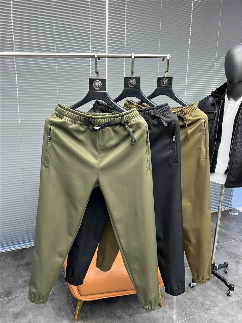 

Уличные мужские повседневные брюки на подкладке с застежкой-молнией и манжетами, конические водонепроницаемые осенне-зимние модные брюки 3600.