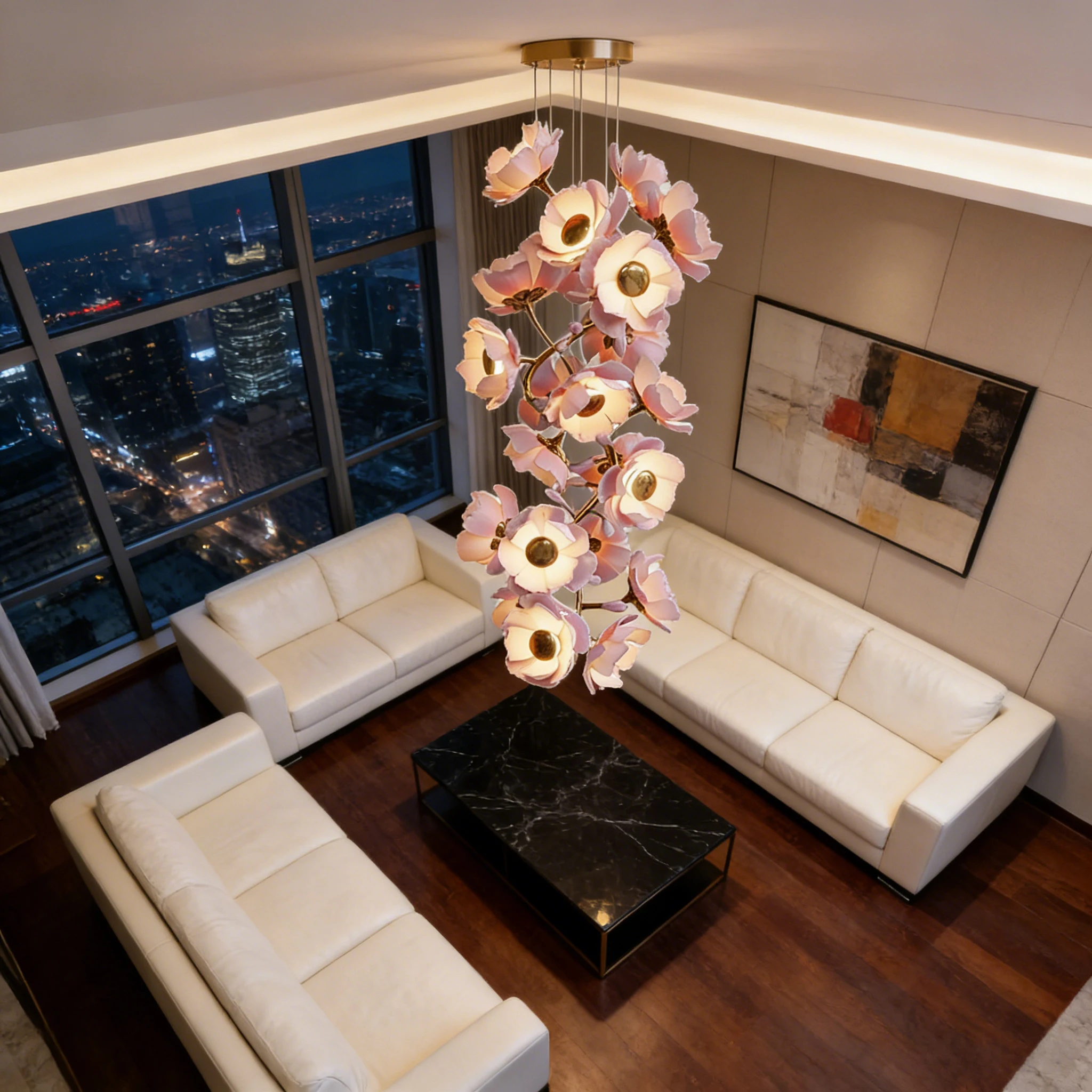 

REVEN Ceramic Glass Copper Adjustable Hanging Height Nordic Chain Pendant Lamp Luster Dimmable Chandelier for Living Room Dining