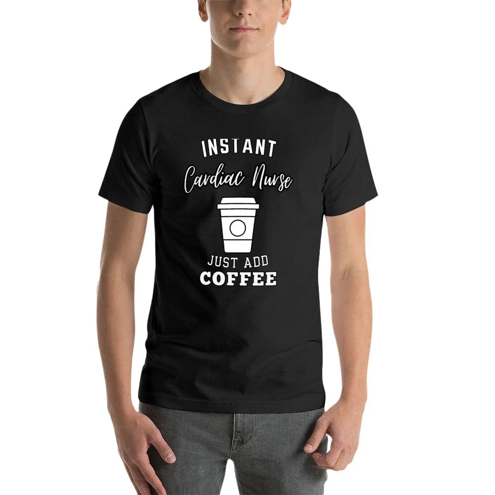 Camiseta de cardiógrafo instantáneo para hombre, ropa hippie, tops de verano, top de verano, just add coffee