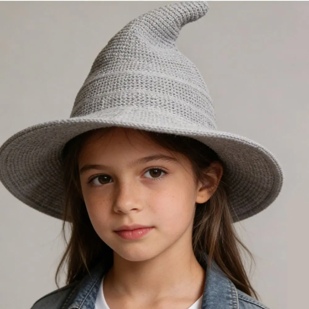 Weicher Kinder-Hexenhut, atmungsaktiver Baumwoll-Strick-Zaubererhut, einfarbiger Halloween-Hut, Mutter-Tochter-Kostüm-Set – Detail 7